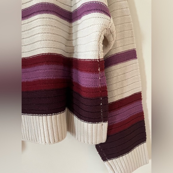 New! Splendid Designer Striped Cream and Purple Women's Acrylic Sweater - Picture 2 of 13
